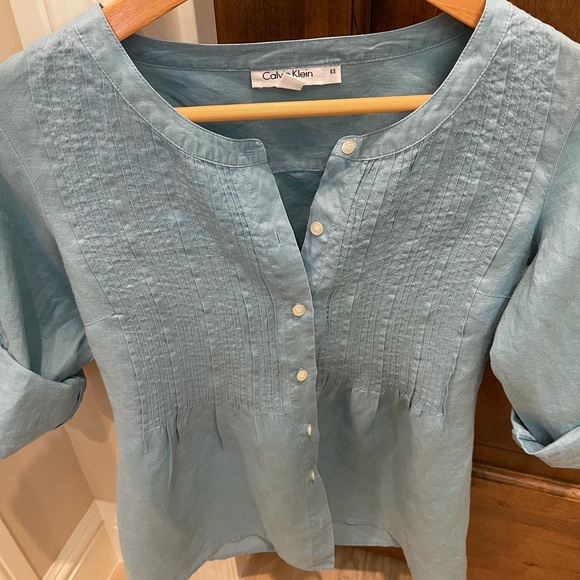 Calvin Klein XS blue linen blouse - Picture 3 of 8